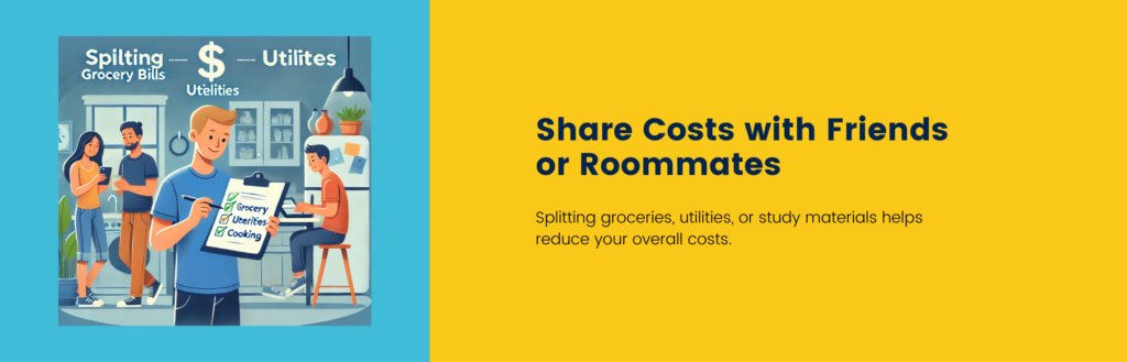 Roommates splitting the cost of groceries, utilities, and cooking, showing collaboration in managing expenses."