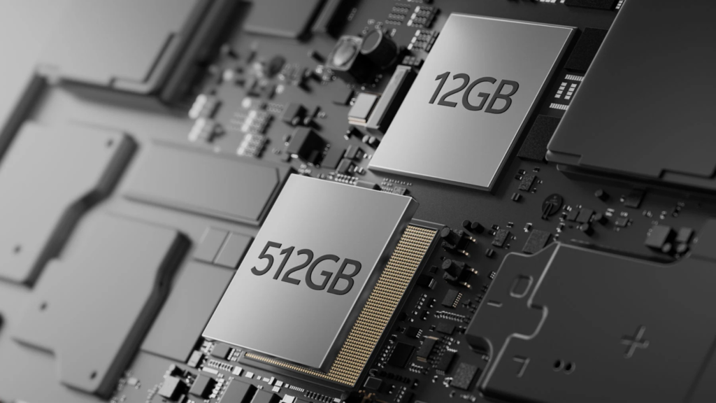 Close-up of the 512GB storage and 12GB RAM components of the Vivo V40 and V40 Pro smartphones.